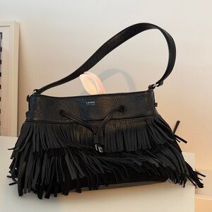 Lauren Ralph Lauren Black Fringe suede Shoulder Bag